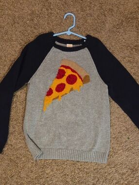 Gymboree Boys Grey and Black Raglan Sweater - Pizza